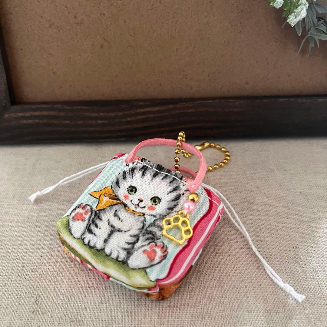2409-44 ミニチュア巾着トートサシェ 香り袋 パネル ネコちゃん ③