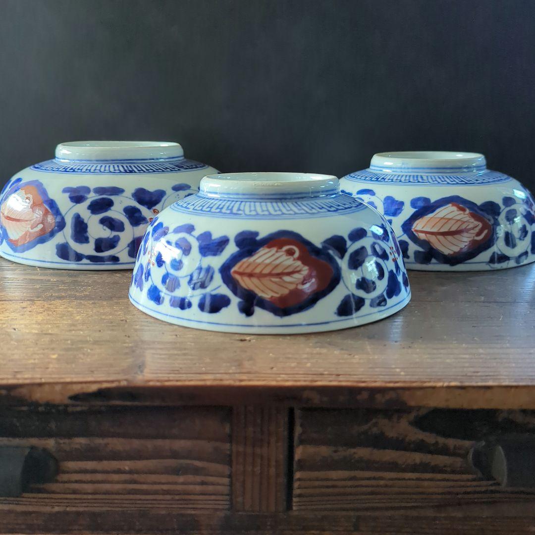 骨董品　陶芸　古道具　古伊万里　藍染付　赤絵　鳳凰　蛸唐草　花鳥色絵　三ツ組鉢