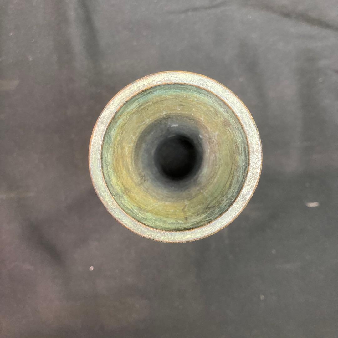 【美品】秦蔵六造 立鼓式 塗金銅花器