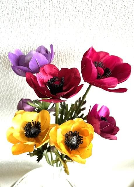 手染め布花　アネモネ花6本と蕾１本の７本セット　　ブーケ・服飾飾り・髪飾り