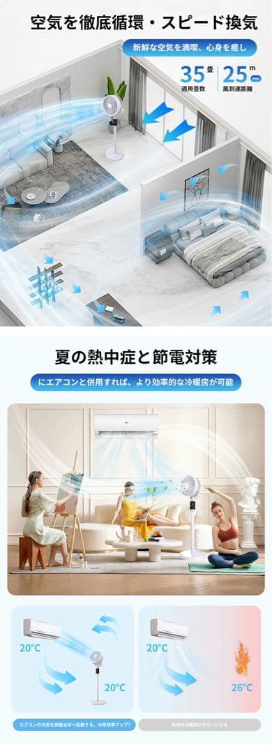 【AI自動】サーキュレーター dcモーター 扇風機 dcモーター 3D首振り