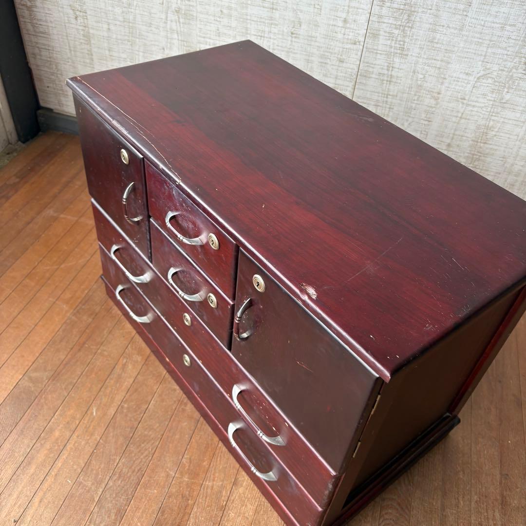 昭和レトロ 木製 時代箪笥風 多段チェスト 収納棚 和家具 アンティーク 古家具