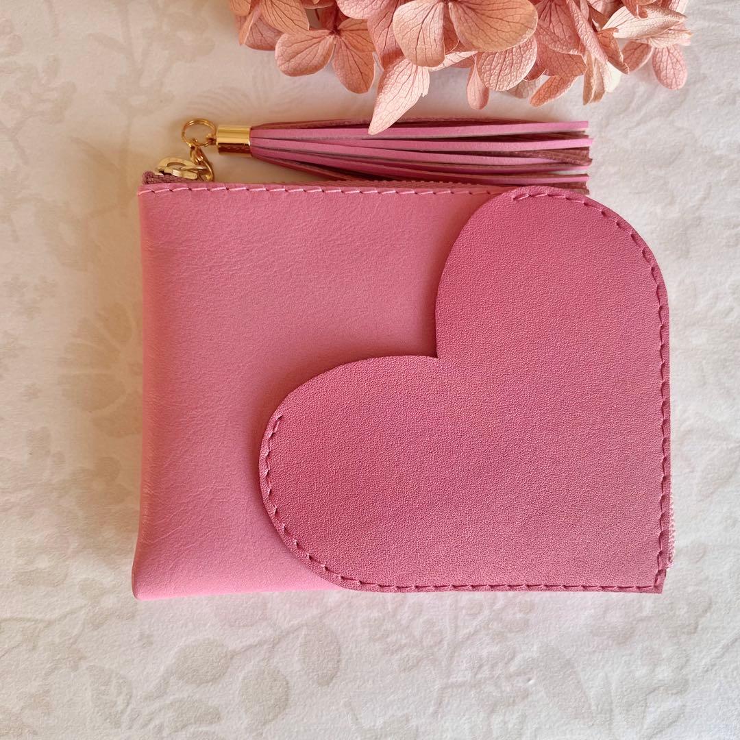 ミニ財布 　コンパクト　 L字ファスナー　ハートポケット　春財布 ♡桜ピンクⅠ♡