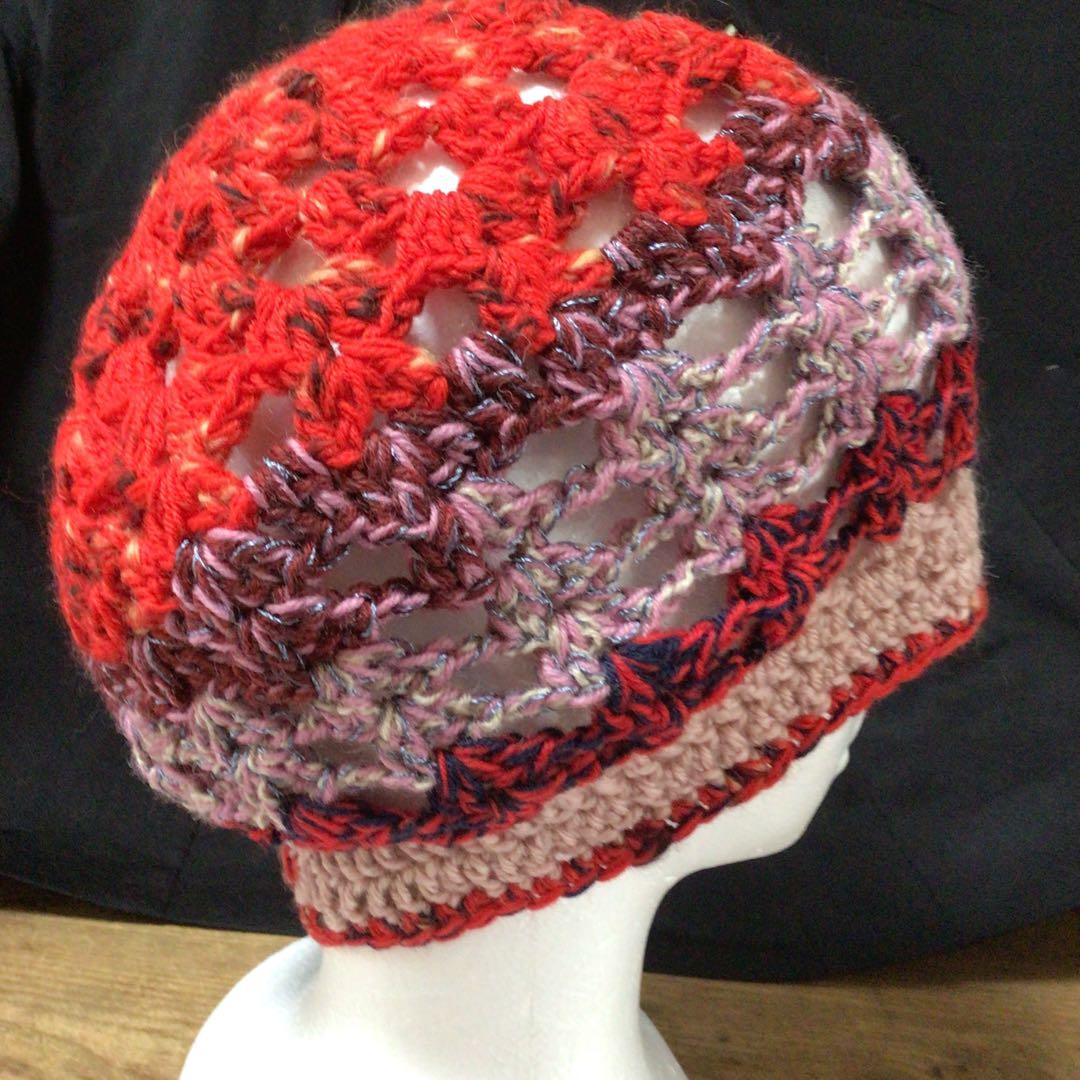 手作りニット帽　タム　　ベレー帽　赤　ピンク　ウール80%