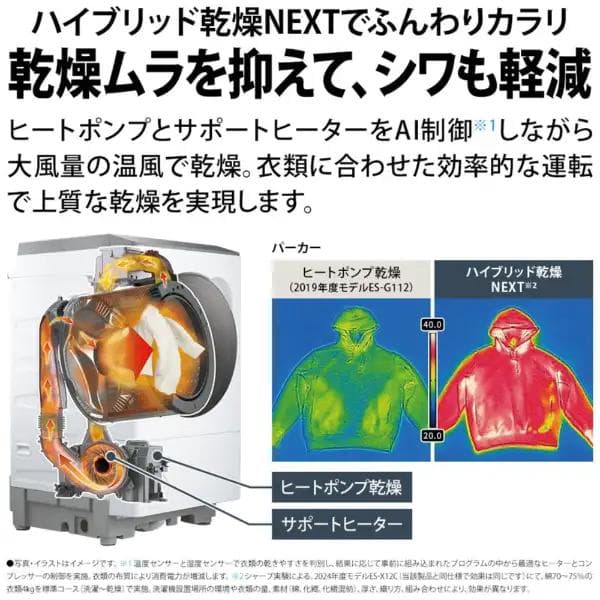 新品★12kg /6kgドラム式洗濯乾燥機ES-12X1-HR　ハイブリッド乾燥