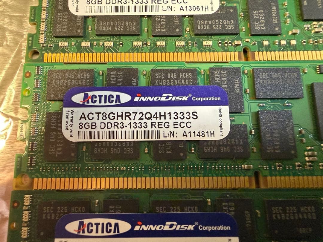 【合計144GB】8GB DDR3 ECC Reg（RDIMM） × 18枚