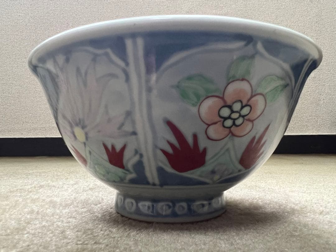 六代 走波作 佐藤走波 染錦 草花 丼 茶碗 和食器 有田焼 骨董品 JAPAN