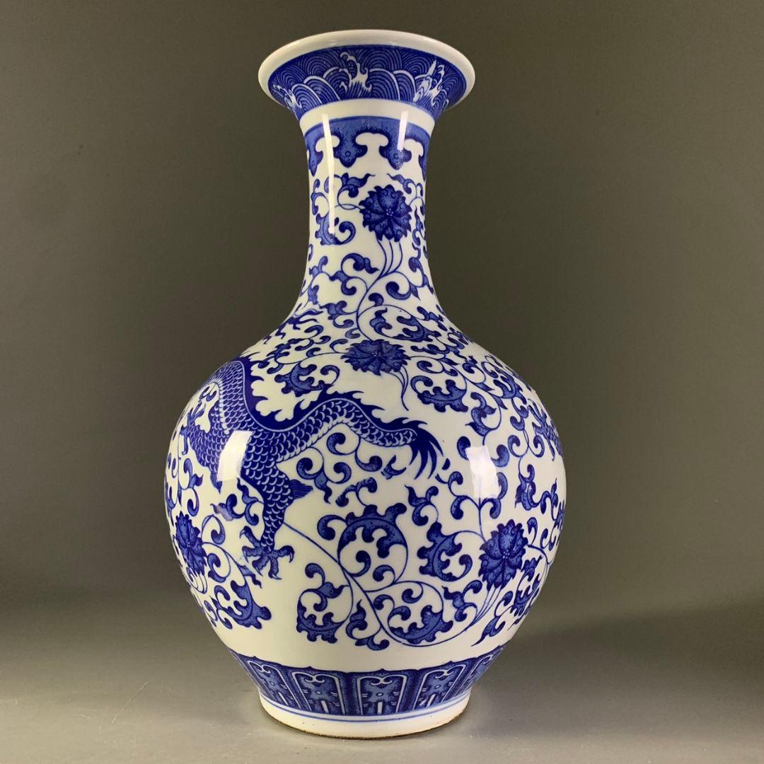 清乾隆青花龍紋賞瓶 景徳鎮 陶磁器 装飾品 現代工芸品 美術品 置物