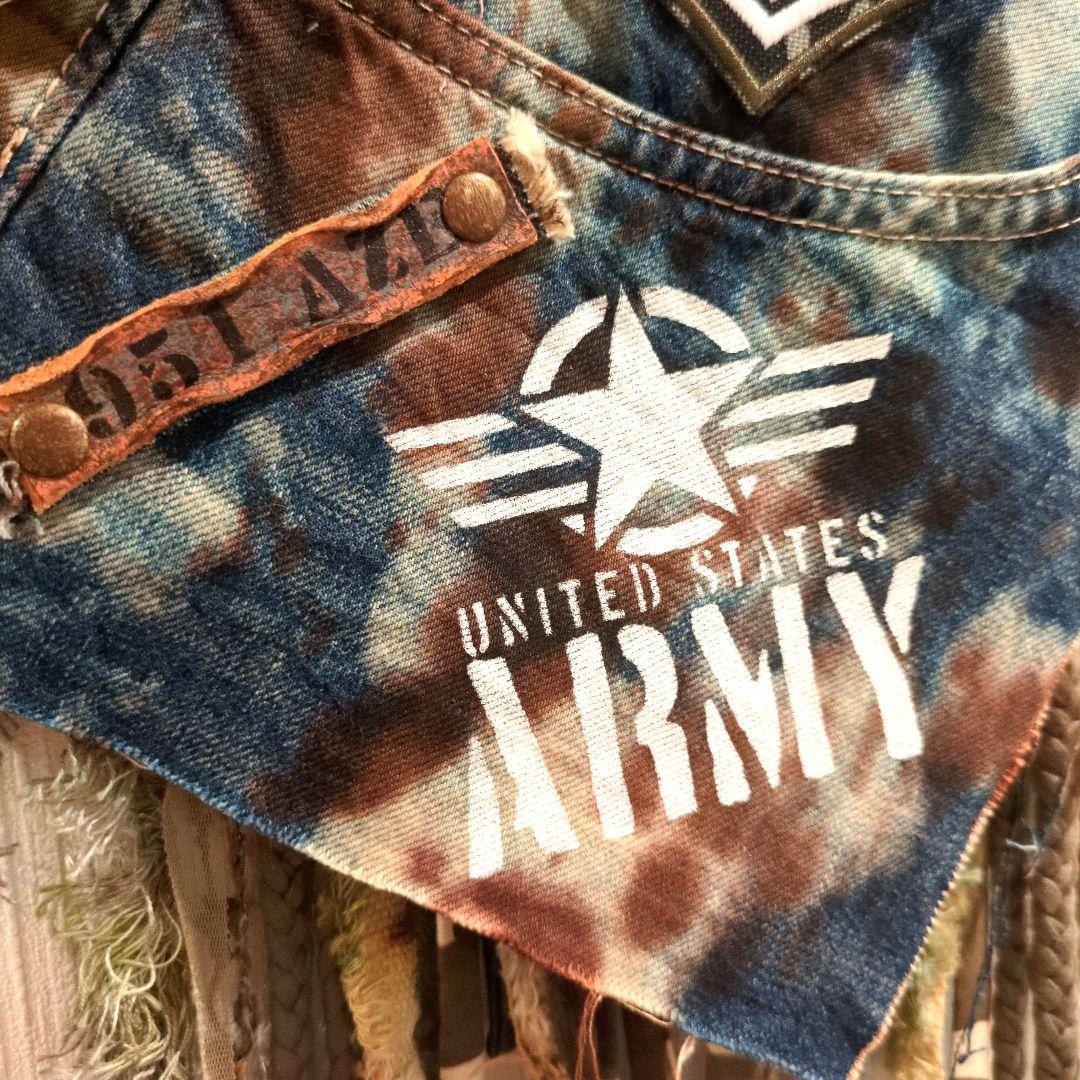 ［SALE］デニムリメイク☆手染めポケット✨Military☆★男前タペストリー