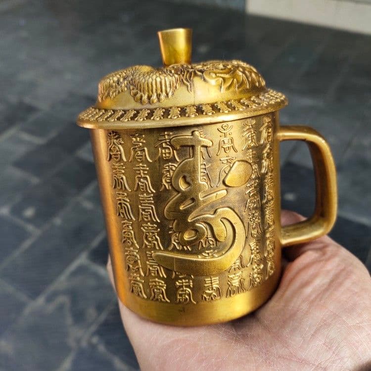銅器 重工 彫刻 龍鳳茶壺 茶杯 茶道具 工芸品 置物