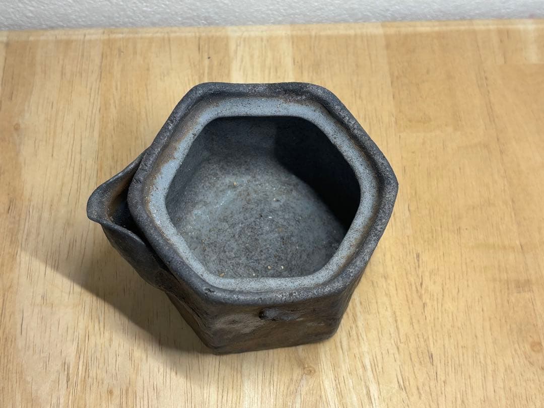 123. 備前焼 宝瓶 登り窯 竹 6角 手びねり 急須
