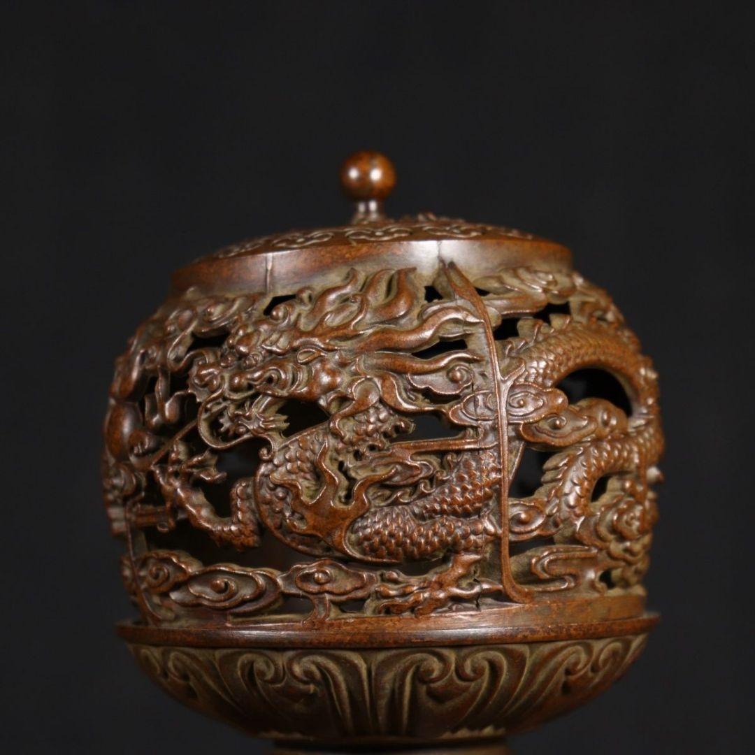 銅器 香炉 鏤盤竜檀香炉 室内薫香炉 茶台香炉 香道具 装飾品 工芸品