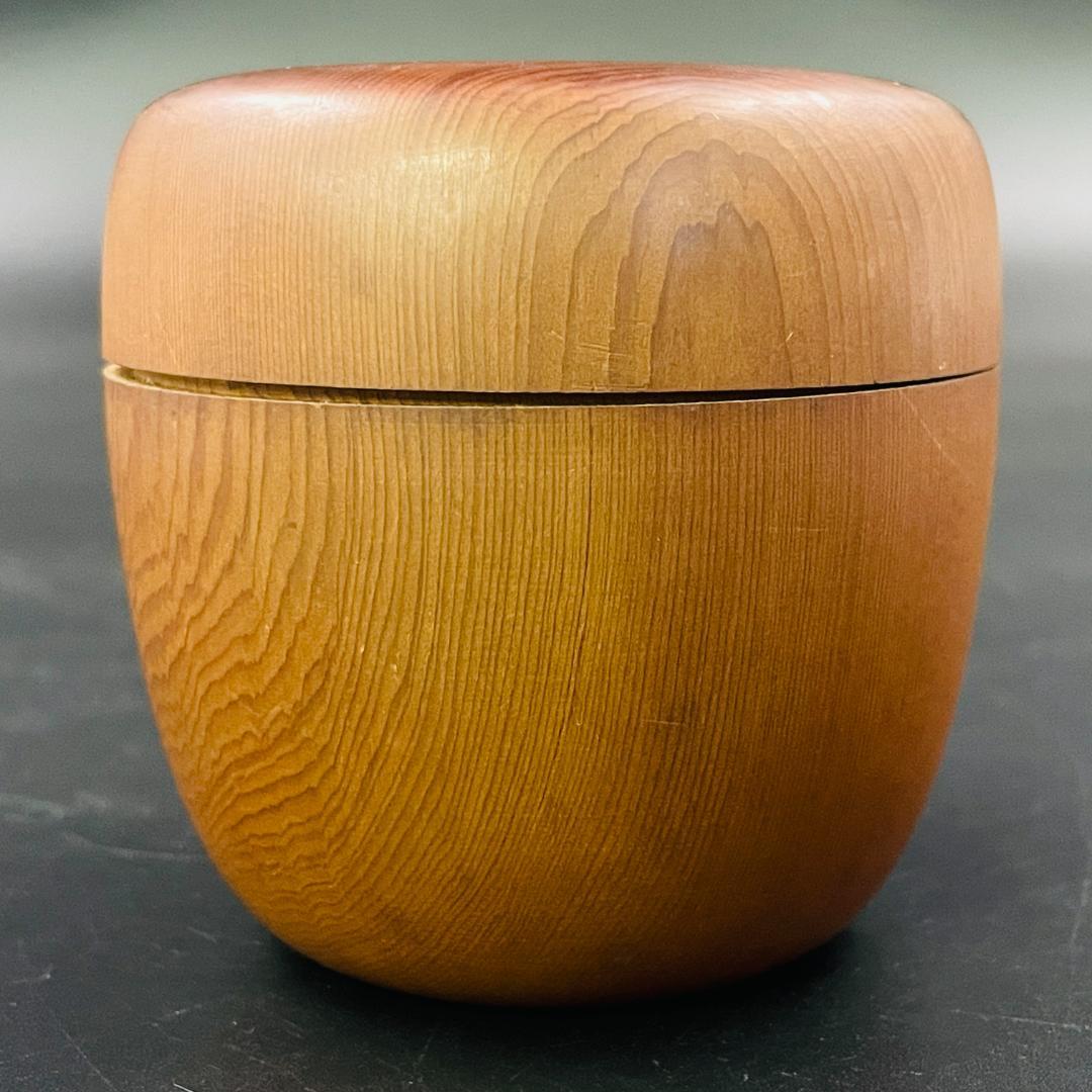 天然木 欅 刳り貫 棗 なつめ 茶筒 木製茶器 茶道具 木目美品 R8SA91