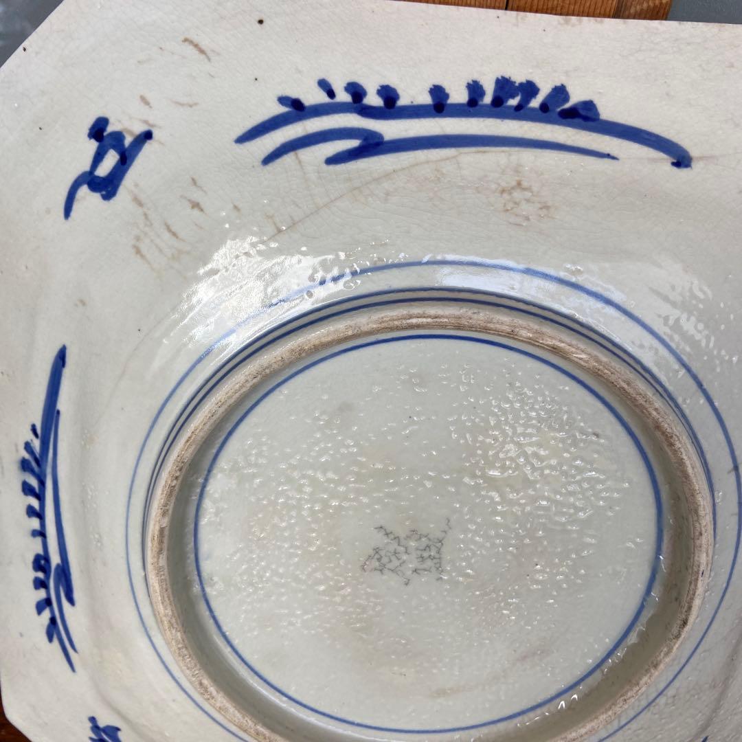 古伊万里染付印判瑞禽唐草花文八角皿二枚