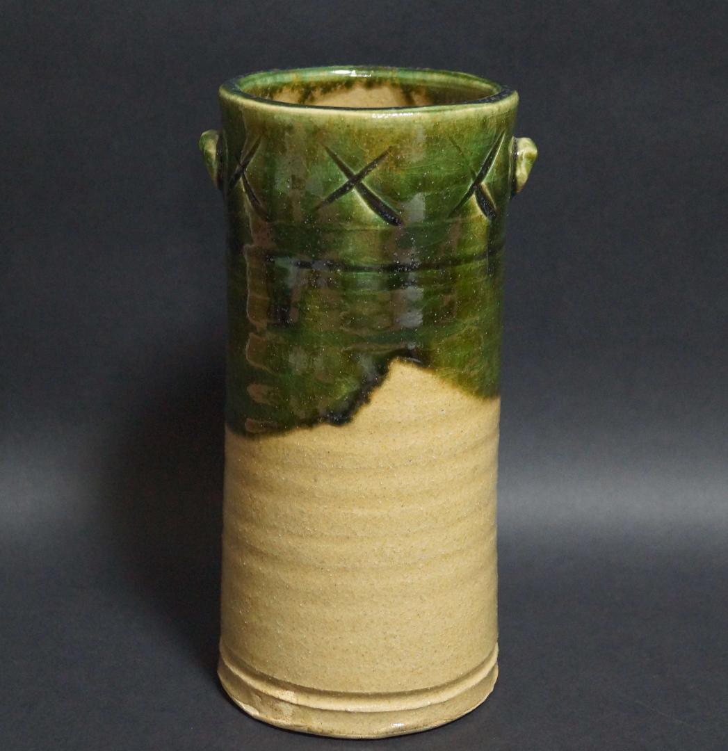 織部焼 児島塊太郎造 色絵 双耳 花瓶 花入 花生 壷 壺 花器 共箱
