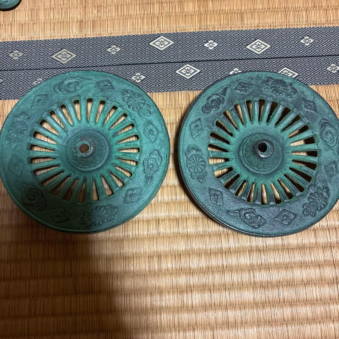 特製美術床置　御所車　花器　花生　花びん　花入　菊模様　置物飾り　銅製　薄端