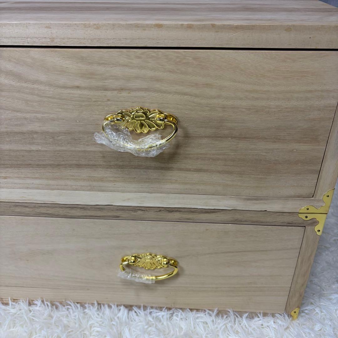 【新品未使用】桐箪笥 2段引き出し チェスト 金色装飾