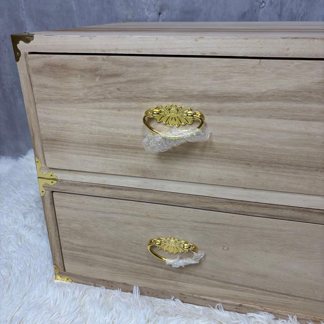 【新品未使用】桐箪笥 2段引き出し チェスト 金色装飾