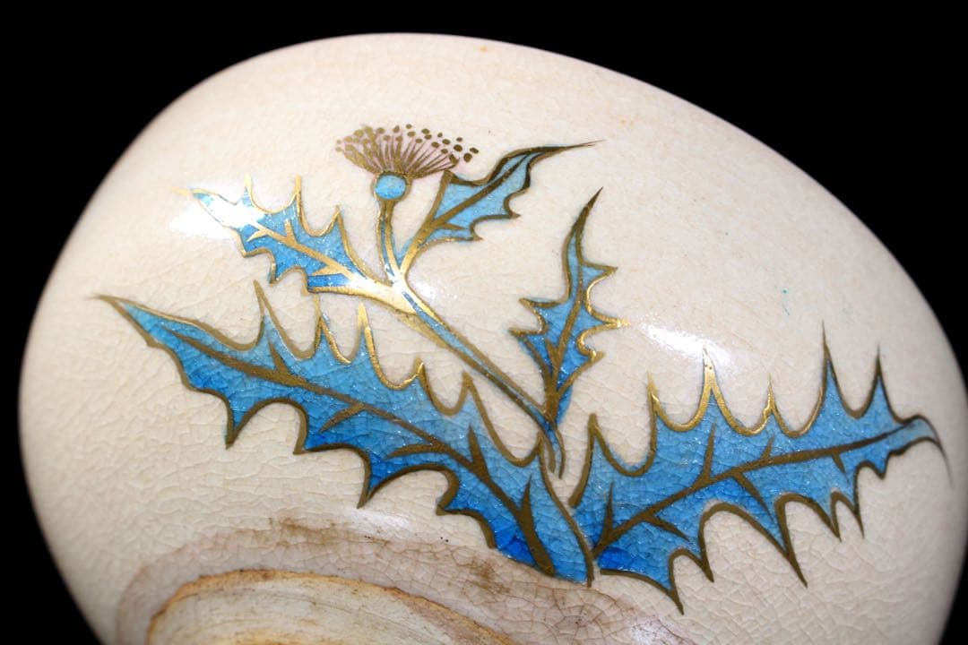 M12-1 清閑寺窯 杉田祥平 色絵仁清あざみ文茶碗 12.5cm 共箱 茶道具
