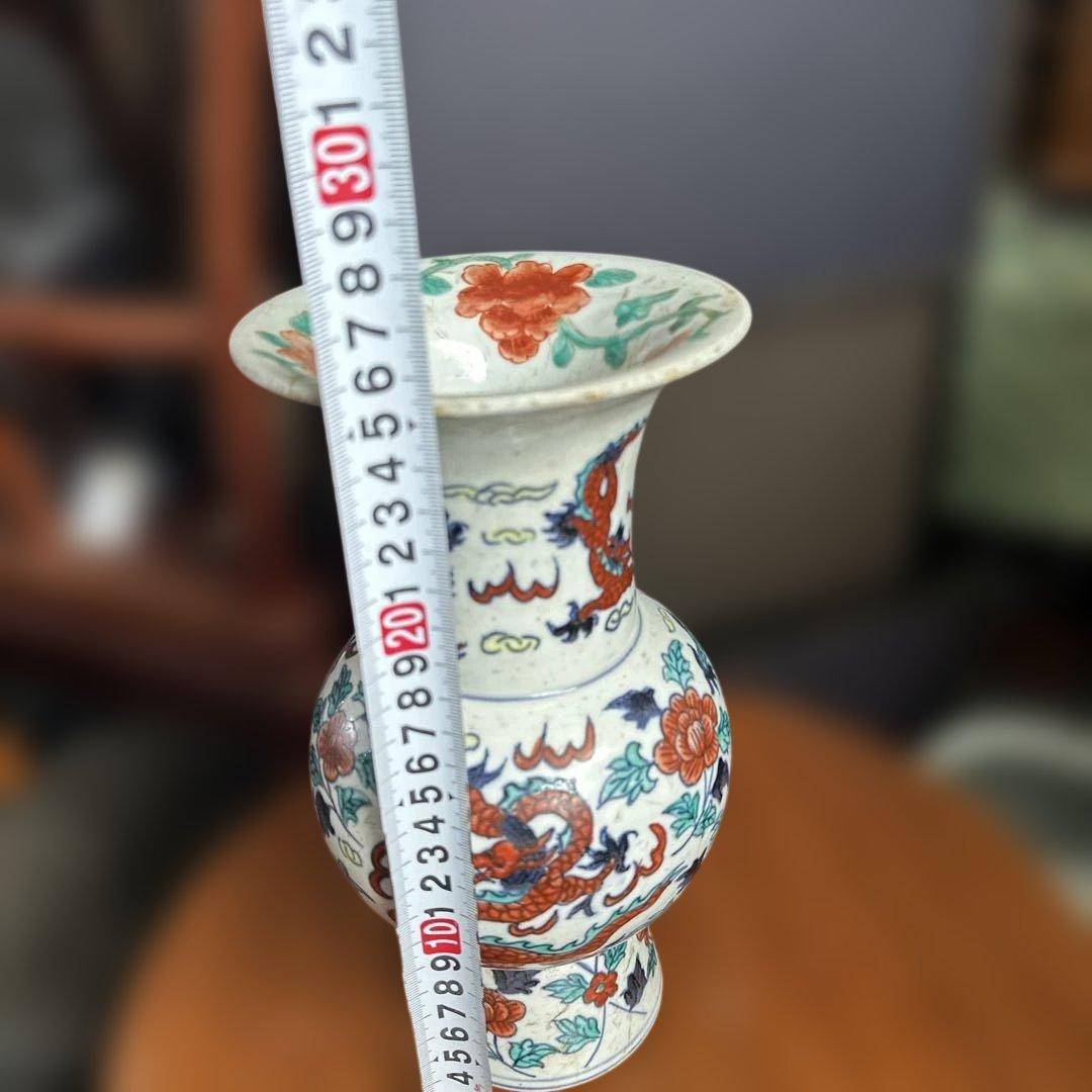 チ*ー様 中国，清時代，骨董，青龍赤龍装飾陶器花瓶
