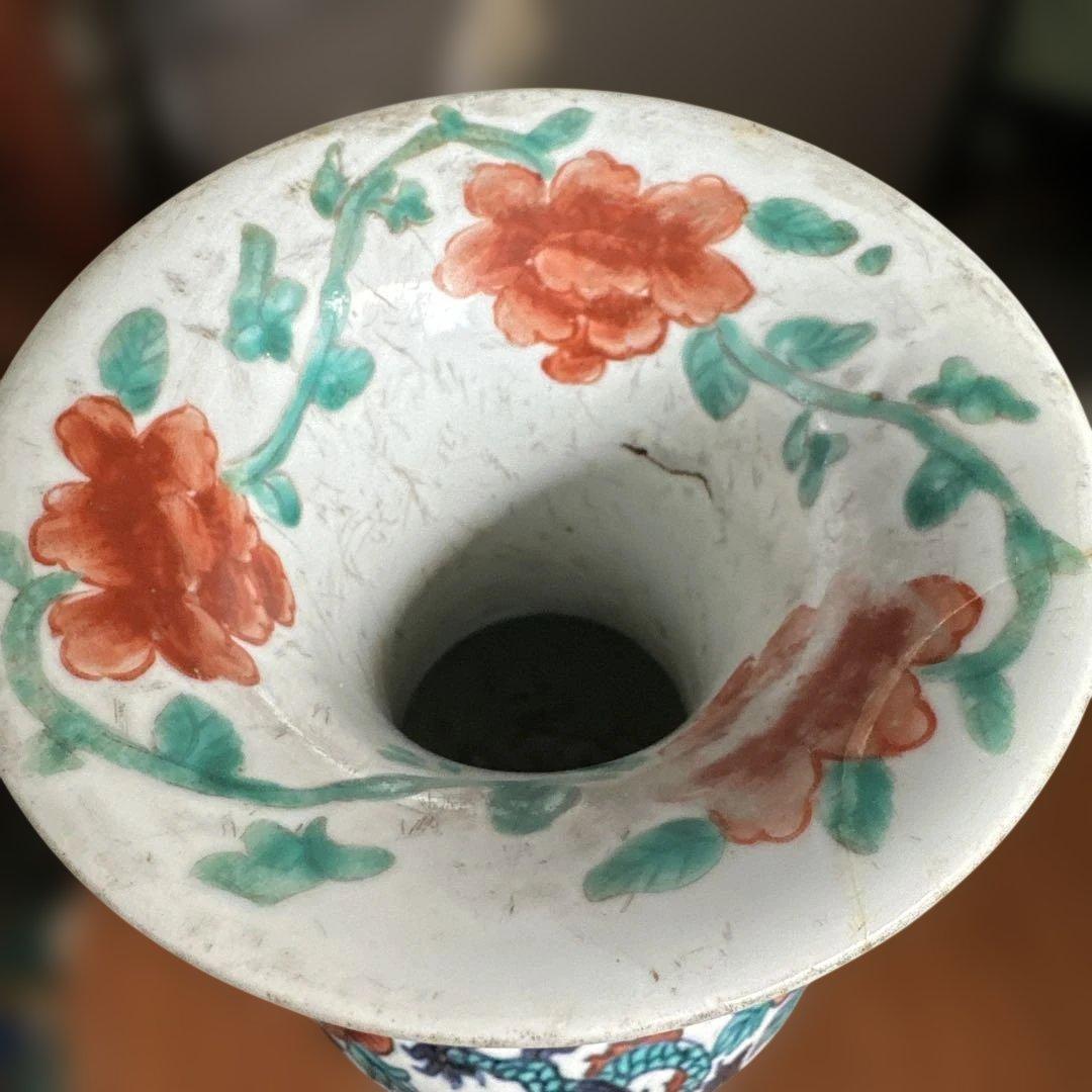 チ*ー様 中国，清時代，骨董，青龍赤龍装飾陶器花瓶