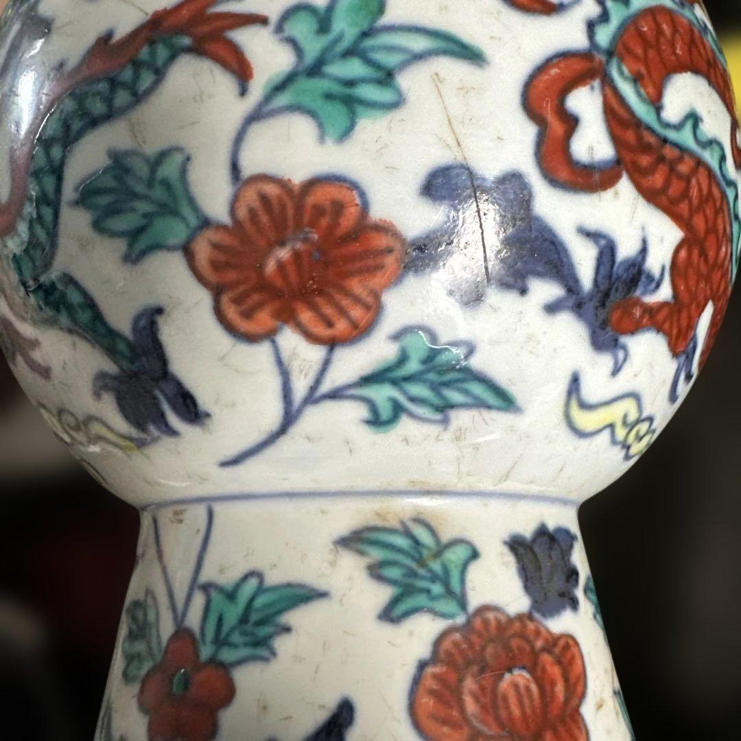 チ*ー様 中国，清時代，骨董，青龍赤龍装飾陶器花瓶
