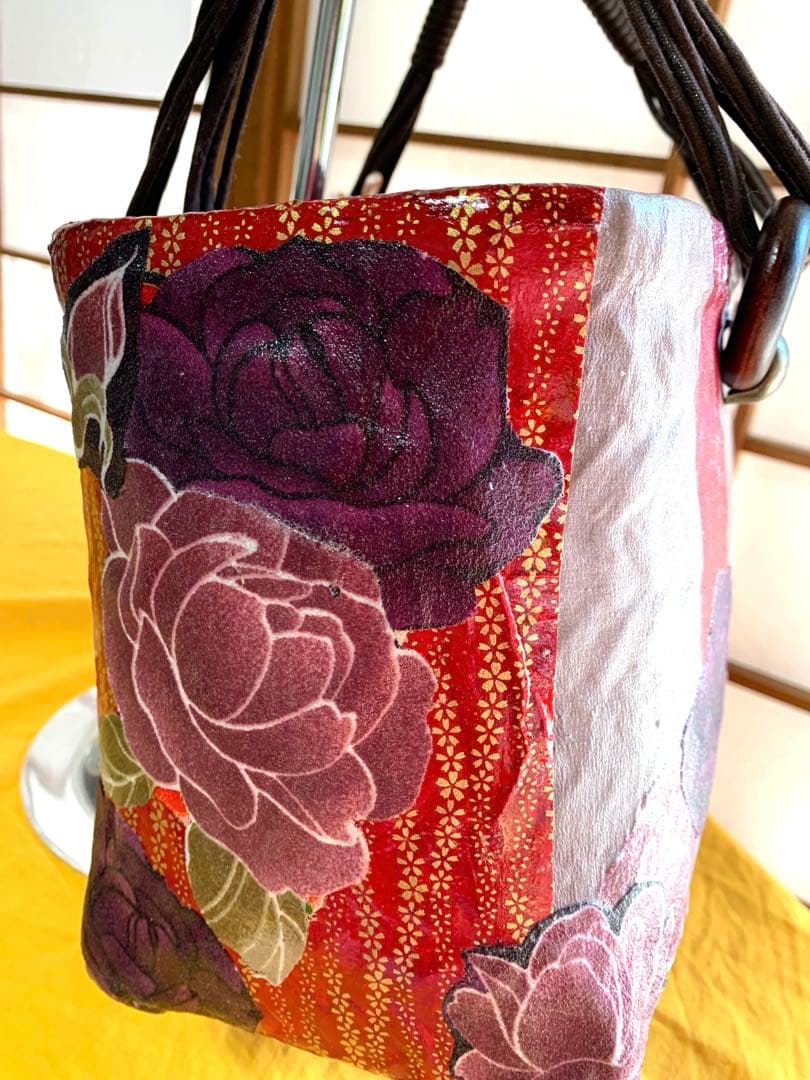 一閑張りかごバッグ　薔薇