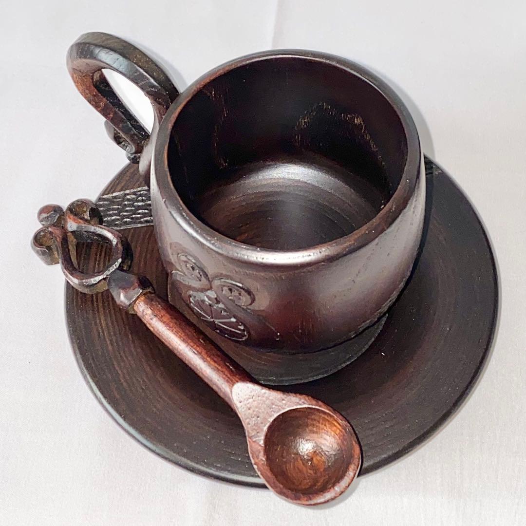 木彫り カップ&ソーサー 「森のコーヒーカップ」 アンティーク 工芸品