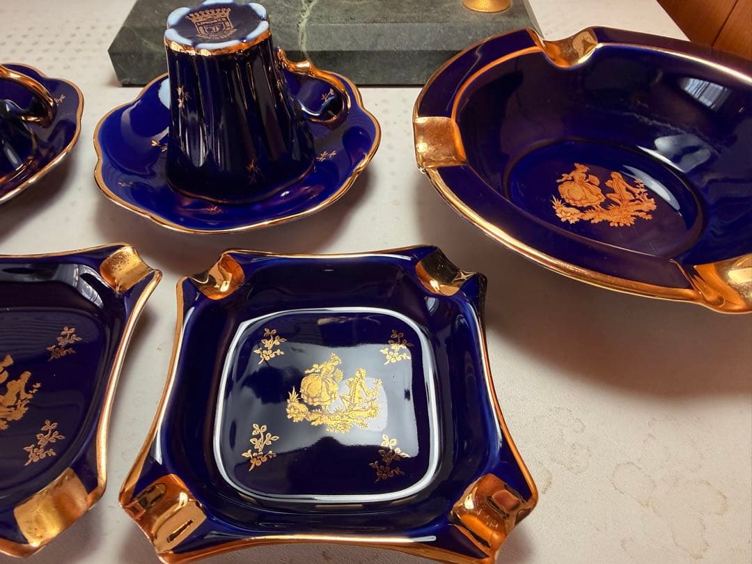 【希少/40年物】リモージュ磁器 コバルトブルー 金彩 ティーセット 6点