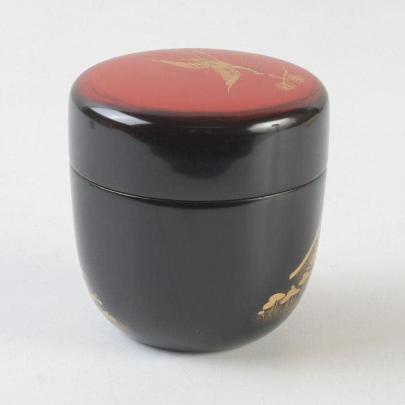茶道具　坪田春彦作　日の出　松食鶴蒔絵　中棗　共箱　V　A62