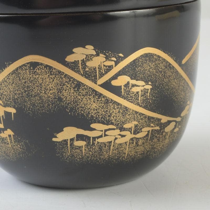 茶道具　坪田春彦作　日の出　松食鶴蒔絵　中棗　共箱　V　A62