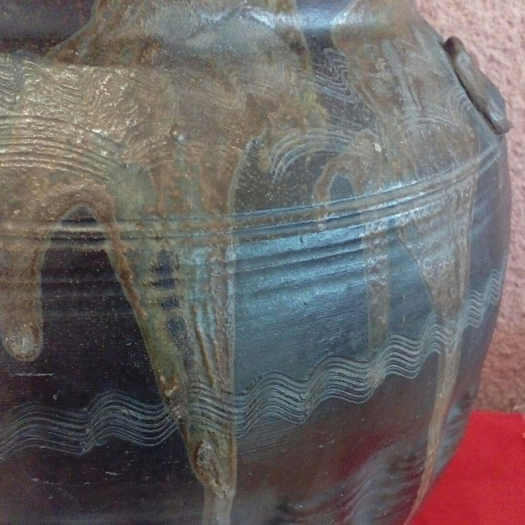 江戸時代武家旧家屋敷当時物３５センチサイズかめ壷傘立用風流な飾り置物