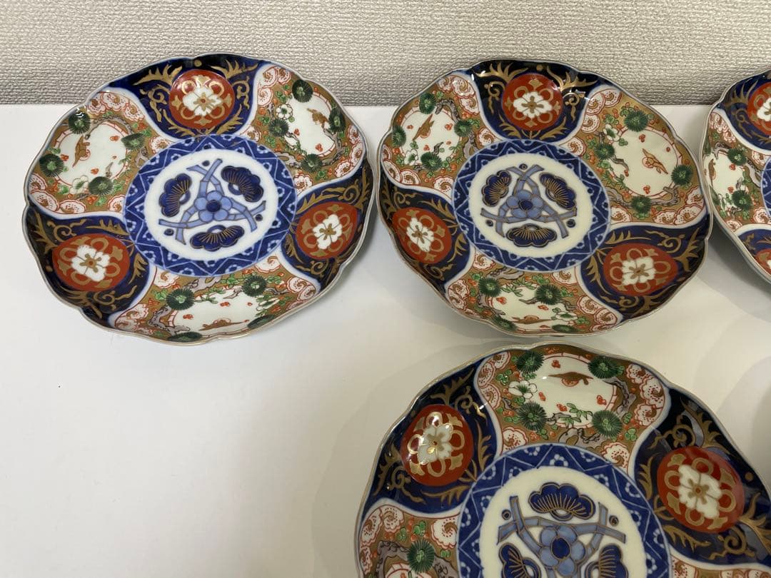 【現状品】古伊万里 金彩 色絵 染付 陶器 花柄 中皿 割烹 懐石 10枚 ①