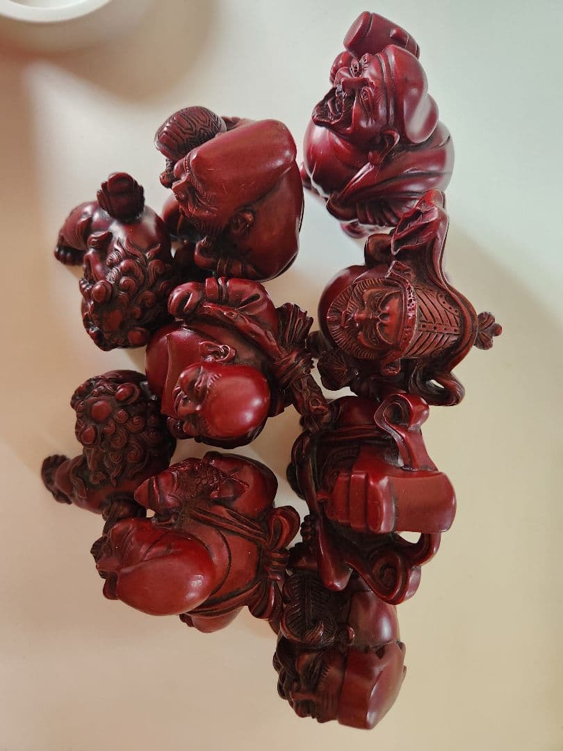 七福神 赤 木製風 獅子 ９体セット
