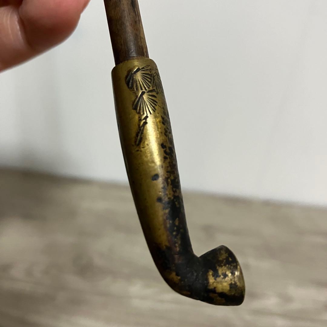 3F 【希少・刻印有】アンティーク 煙管（キセル）松 彫金 時代物 喫煙具 骨董
