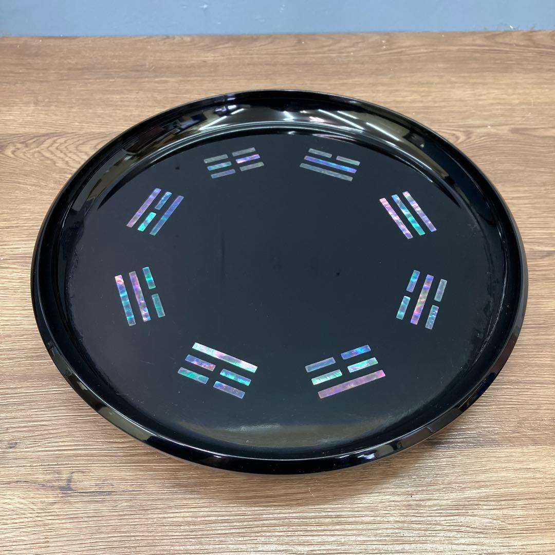 D-5 美品 高級 漆器 螺鈿細工 八卦 はっけ 模様 菓子盆 飾り盆 箱付き
