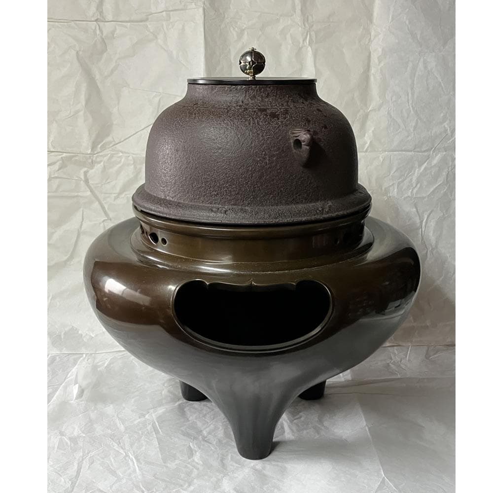 F1484 真形釜添 唐銅 朝鮮風炉 高橋敬典 金谷浄雲 茶釜 風炉 茶道具