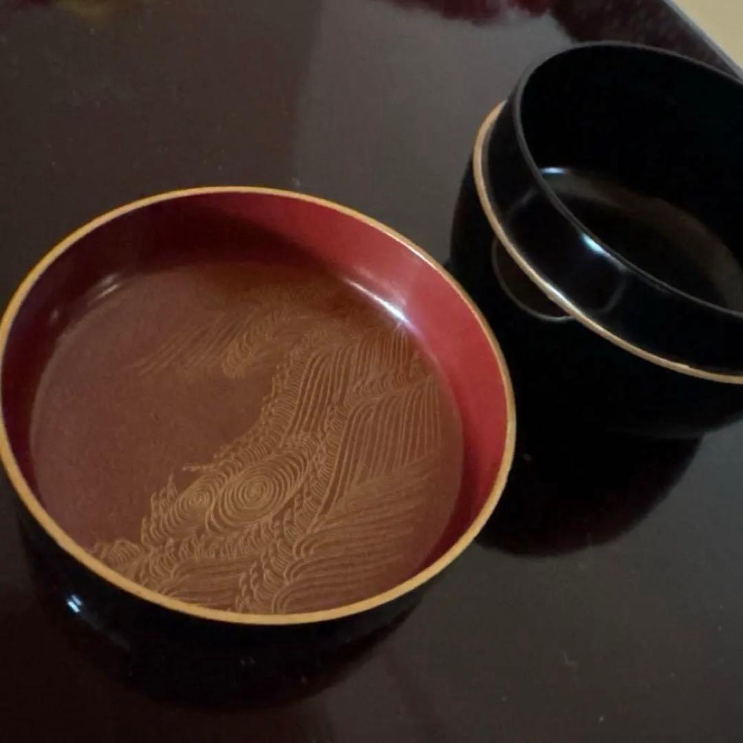 【茶道具】日出鶴蒔絵 平棗 淡々斎好 一成作 共箱 黒漆 金蒔絵