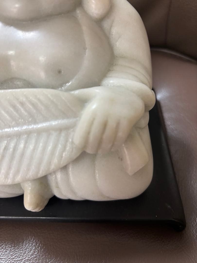 骨董　石製　布袋様　置物　高さ16cm 重さ3.3kg 緑がかった白色
