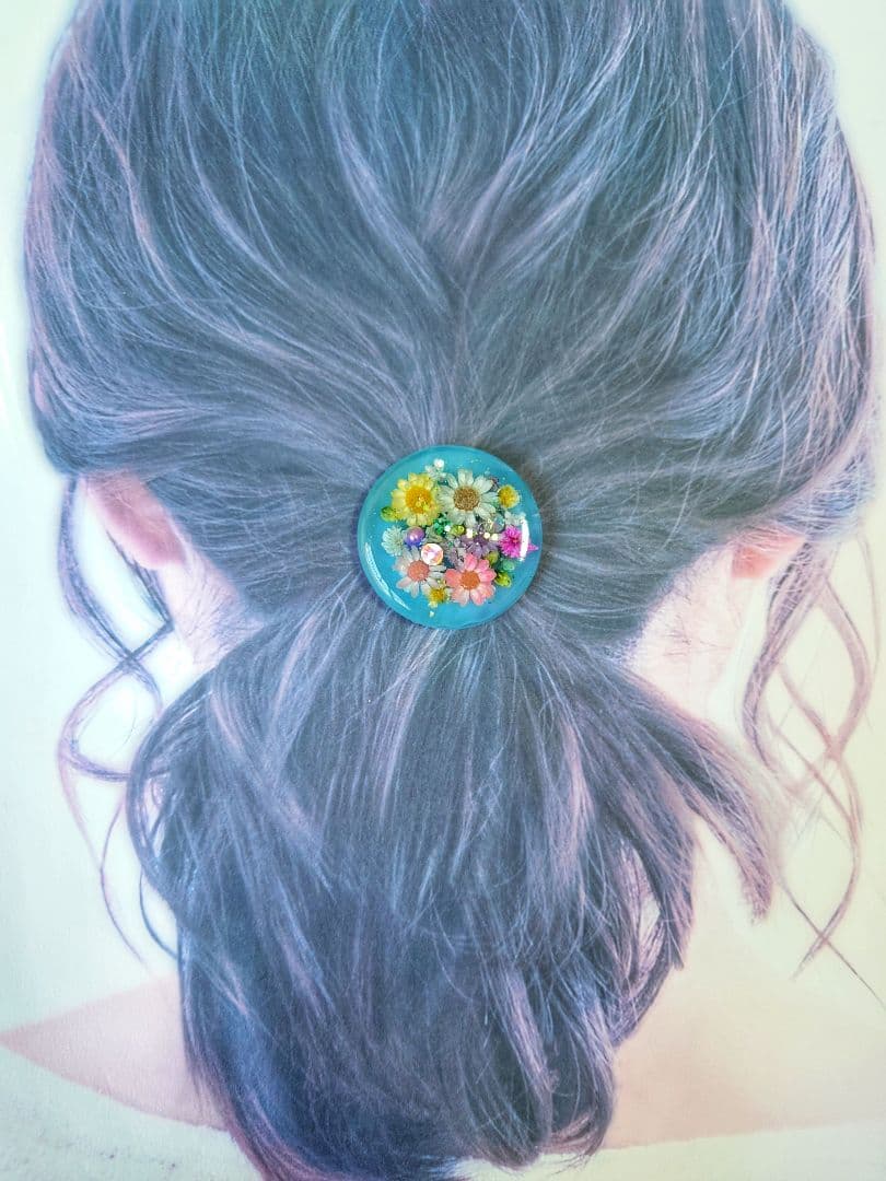 レジン　猫　ドライフラワー　ヘアゴム　ブローチ　ポニーフック　No.526