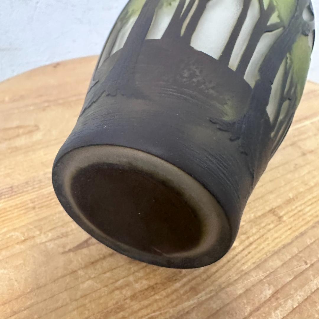 エミール・ガレ風 花瓶 20cm 森の風景 被せガラス サンドブラスト 技法