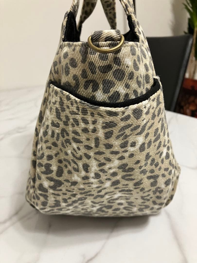 990 コロ葱(マロ)　ヒョウ柄デニムリメイクバック　ハンドメイド