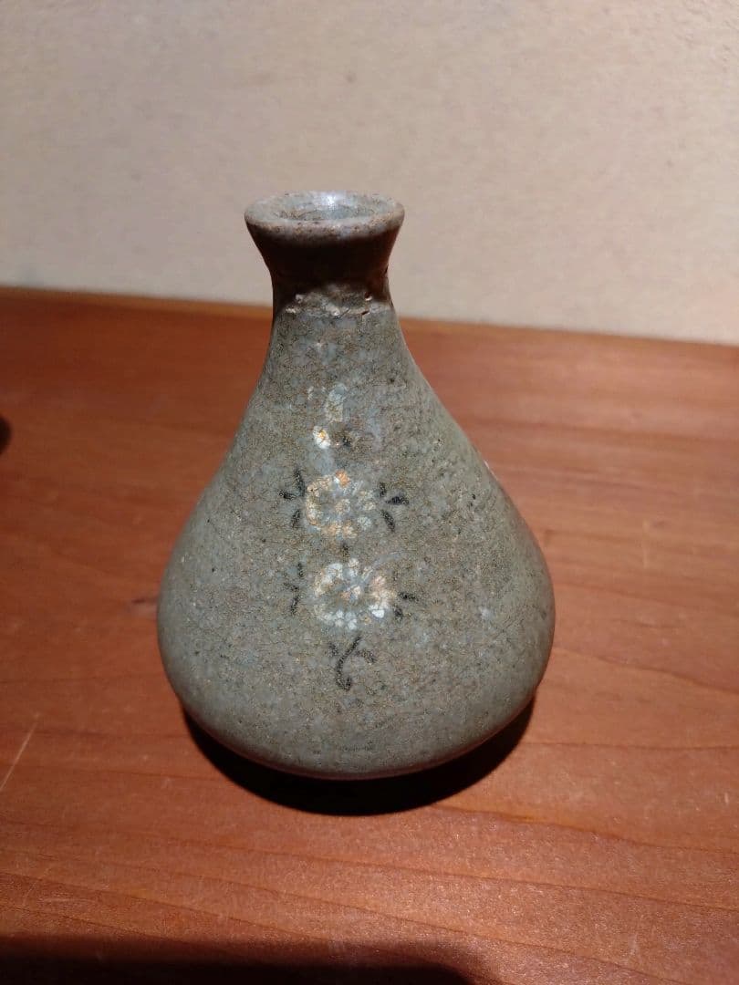 高麗青磁 白黒象嵌 草花紋 小徳利 振り出し
