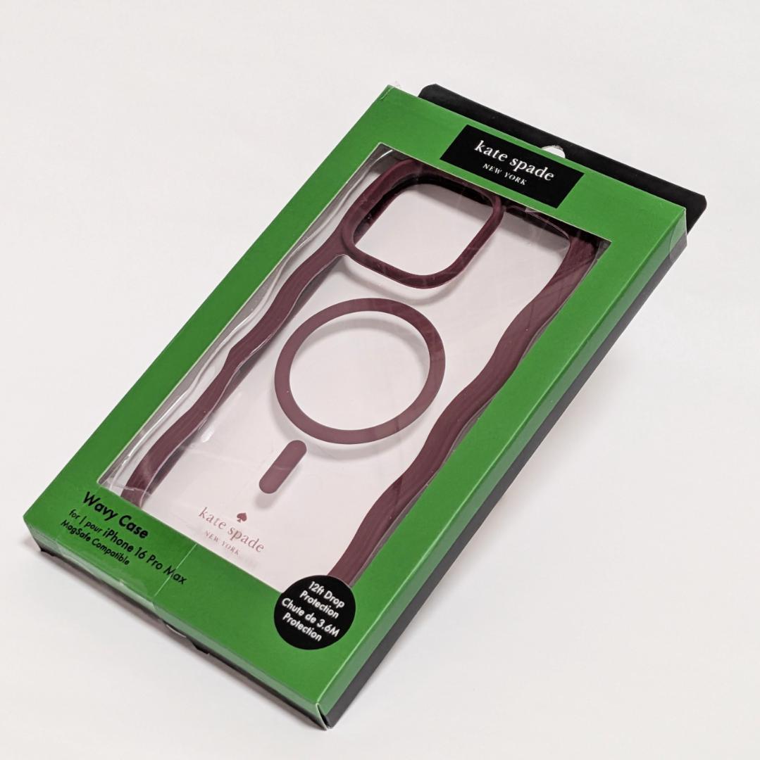 Kate SpadeiPhone16ProMAXケースボルドー色おしゃれデザイン