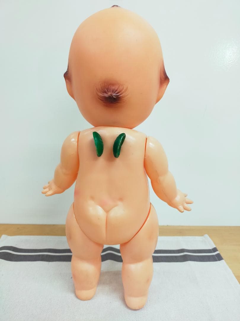 【特大43cm】希少 緑の羽 眉毛キューピー 昭和レトロ 全身可動 ソフビ当時物