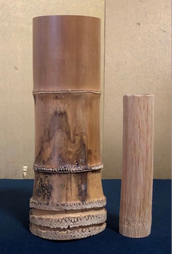 《R》茶道具 竹花入 竹器師 西川媒玄 共箱 藤井静堂　260323A4