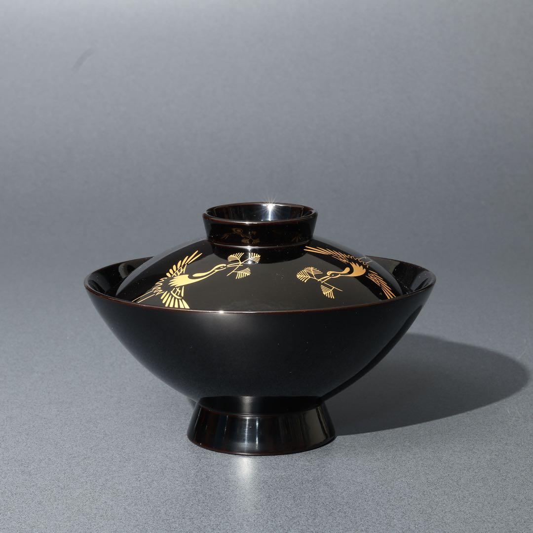 輪島塗　松喰鶴吸物椀５客　共箱　蒔絵　R1729