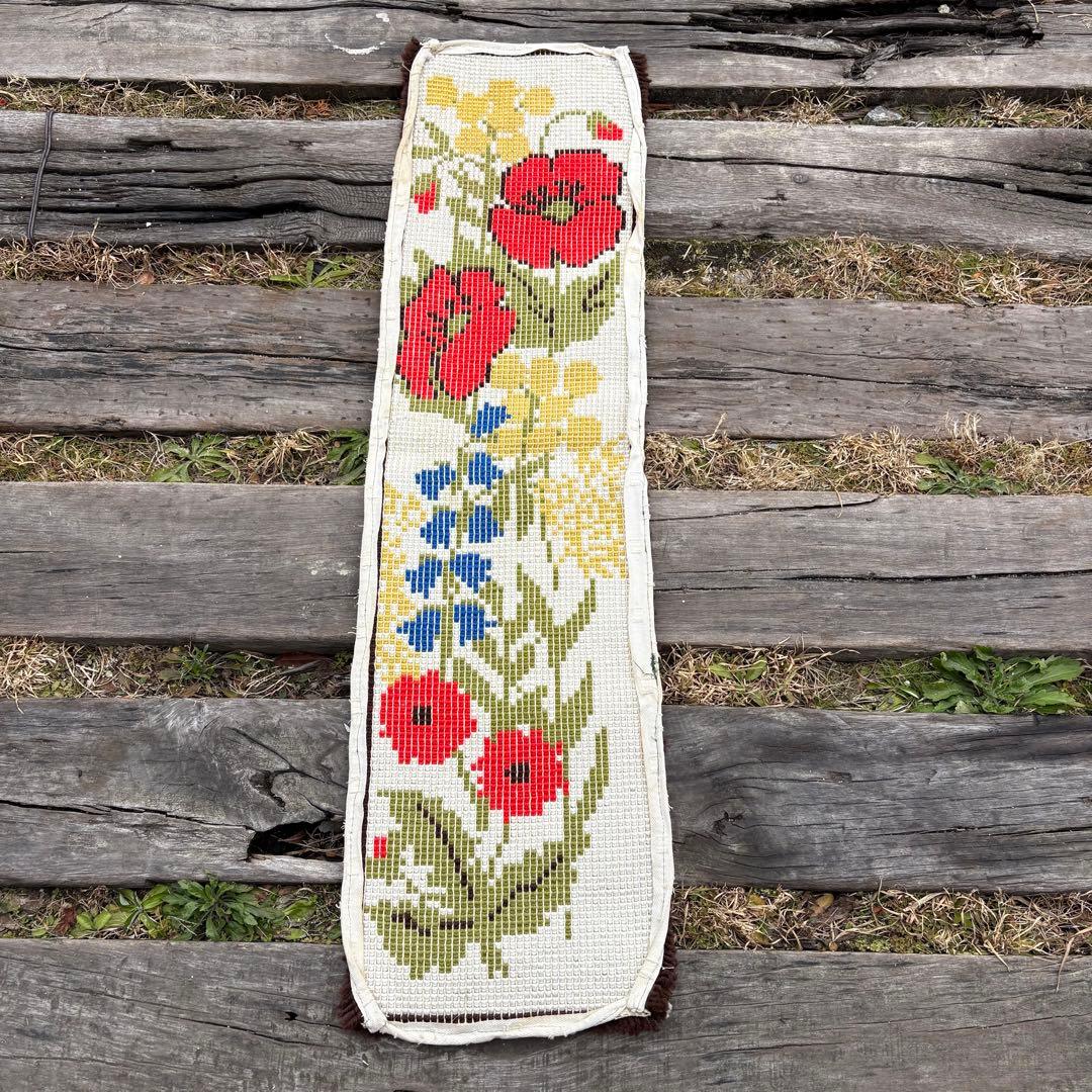 【1970s USA vintage】花 タペストリー マット 毛糸　アメリカ