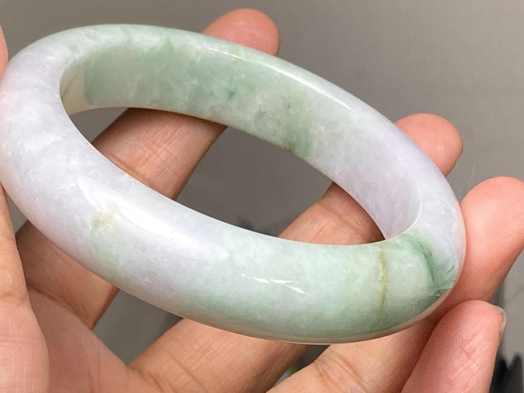 BG9-28 訳あり処分品 58.6mm 超薄ピンクラベンダー本翡翠 バングル