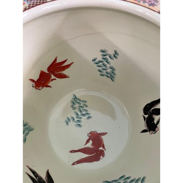 水鉢　孔雀　絵柄模様　金魚鉢　メダカ鉢　水瓶　火鉢　骨董